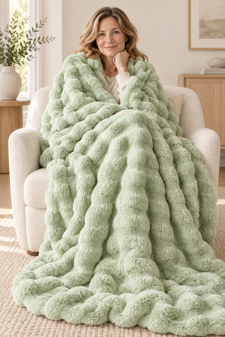Faux Fur Throw Blanket, Cozy Plush Bubble Fleece 39 x 63 in