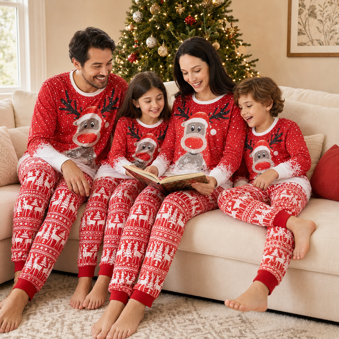 Matching Family Christmas Pajamas - Moose &amp; Snowflake, Navy