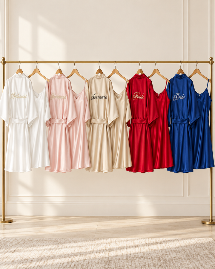 Bridal Robe &amp; Chemise Set, Embroidered Bride or Bridesmaid