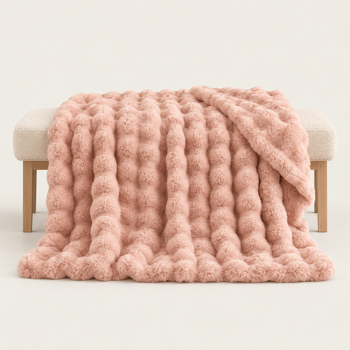 Faux Fur Throw Blanket, Cozy Plush Bubble Fleece 39 x 63 in