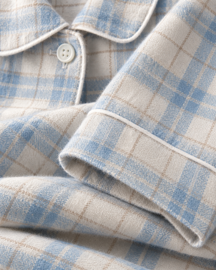 100% Cotton Flannel Pajama Set for Women, Plaid Long Sleeve