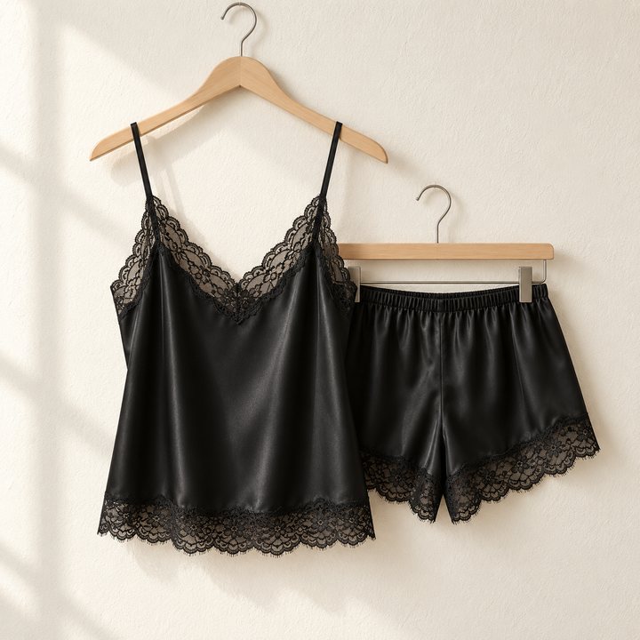 100% Mulberry Silk Pajama Set for Women, Cami and Shorts