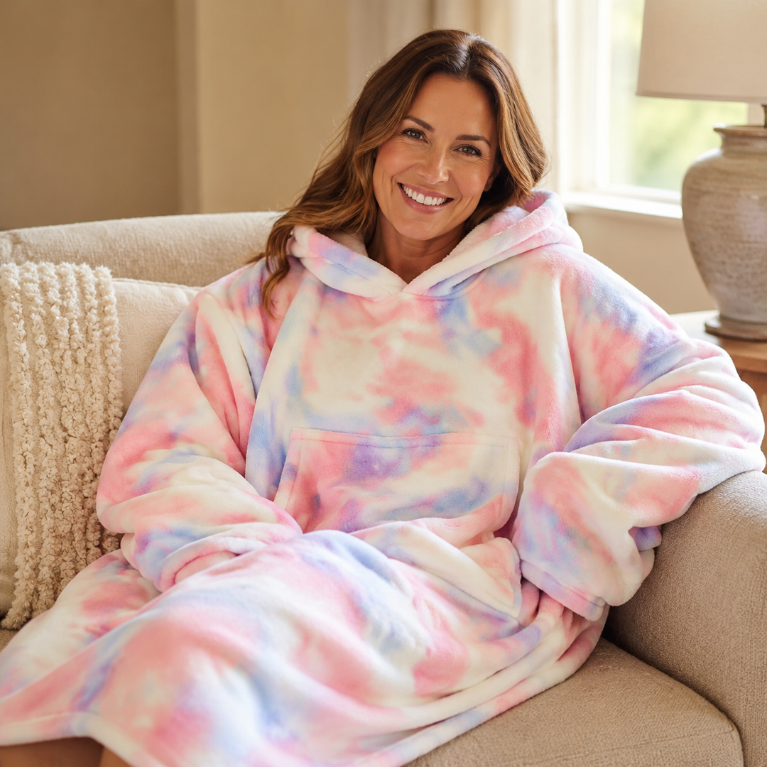 Close-up of soft quilted fleece on a blanket hoodie