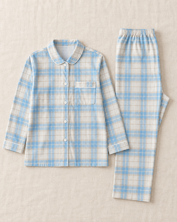 100% Cotton Flannel Pajama Set for Women, Plaid Long Sleeve