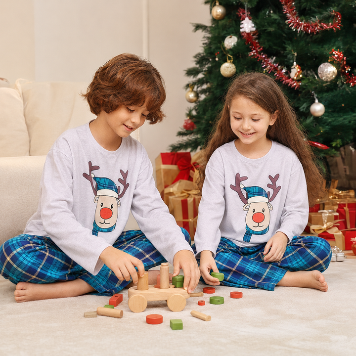 Matching Family Christmas Pajamas - Reindeer Print, Blue
