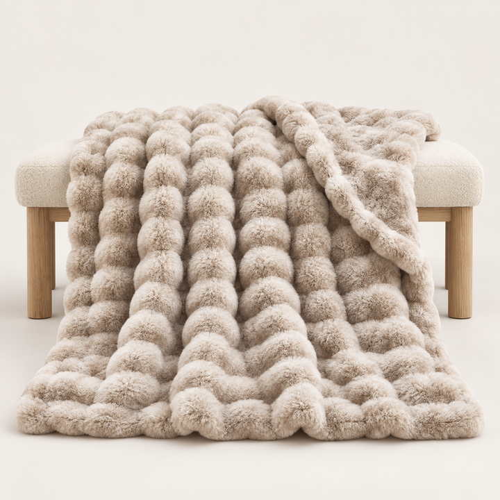 Faux Fur Throw Blanket, Cozy Plush Bubble Fleece 39 x 63 in