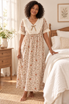 Cotton Nightgown for Women, Floral Print with Ruffle Collar