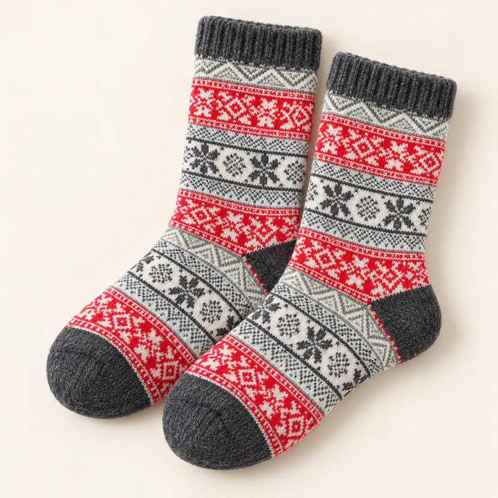 Wool Blend Crew Socks for Women, Vintage Nordic Knit Gift Set