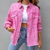 Women's Oversized Denim Jacket | Distressed Frayed Jean Jacket