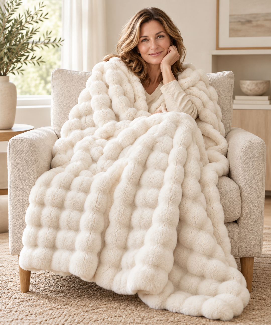 Faux Fur Throw Blanket, Cozy Plush Bubble Fleece 39 x 63 in