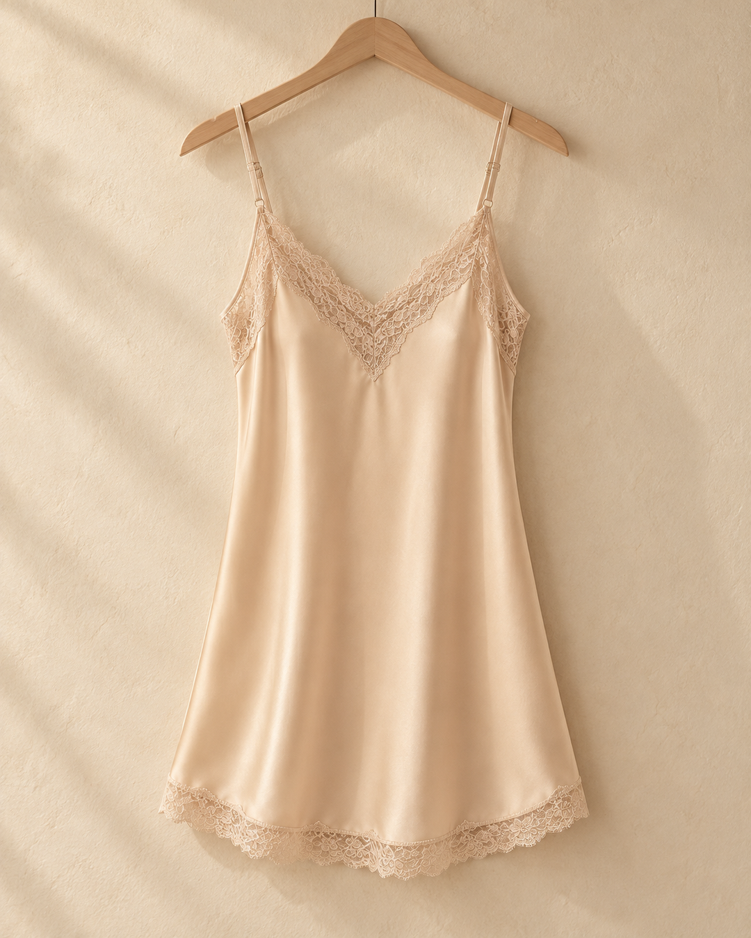Satin Slip Nightgown for Women, V-Neck with Lace Trim