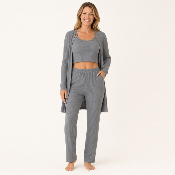 Waffle Robe Set for Women, 3 Piece Cami and Pants
