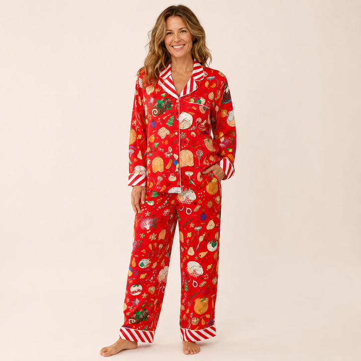 Satin Christmas Pajama Set for Women, Long Sleeve and Pants