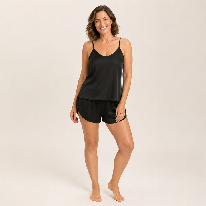 Backless Satin Pajama Set - Cami and Shorts