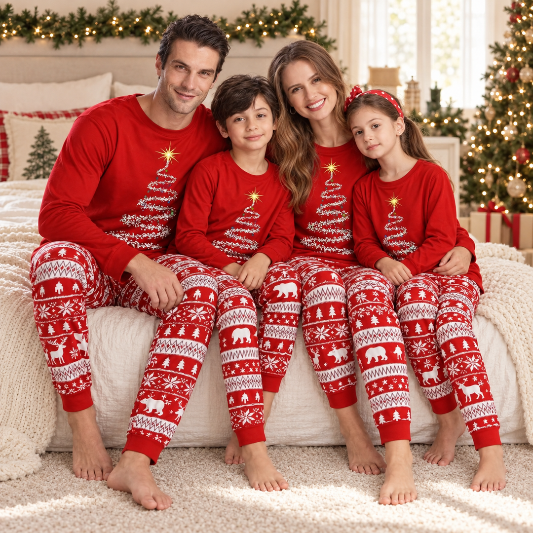 Family Christmas Pajamas, Red Holiday Print Matching Sets
