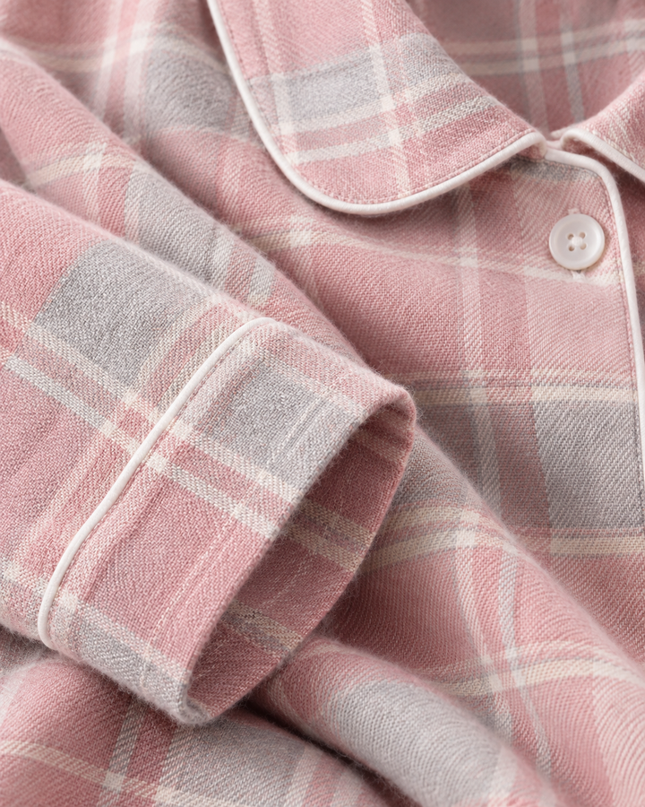 100% Cotton Flannel Pajama Set for Women, Plaid Long Sleeve