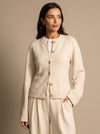 Women's Wool Blend Cardigan | Gold Button Round Neck, Pockets