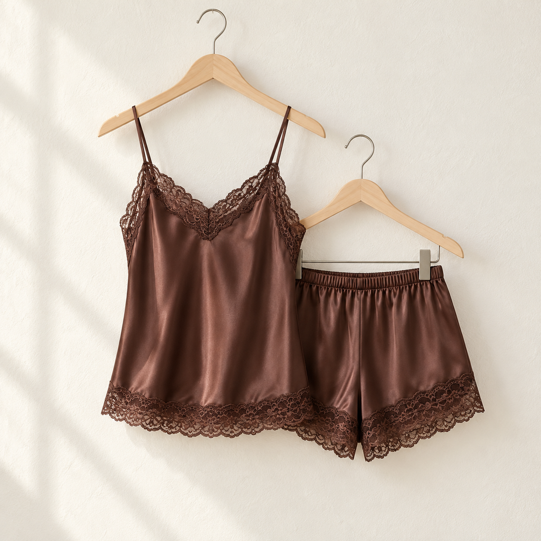 100% Mulberry Silk Pajama Set for Women, Cami and Shorts