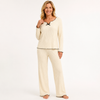Ribbed Knit Lounge Set - Long Sleeve Top and Pants
