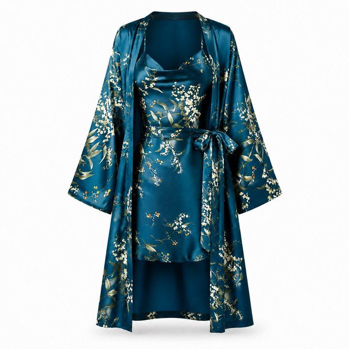 Satin Robe and Short Set - Three Piece