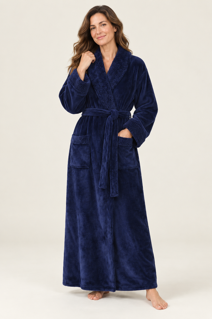 Long Plush Fleece Robe for Women, Cozy and Warm with Pockets