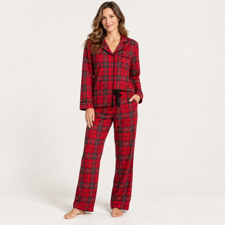 Matching Couples Christmas Pajamas, Red Plaid Cotton Set