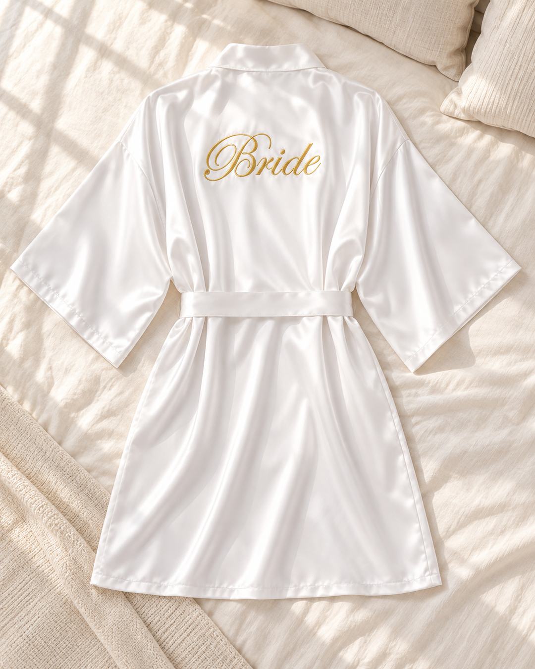 Bridal Party Satin Robe, Embroidered Bride &amp; Bridesmaid Kimono