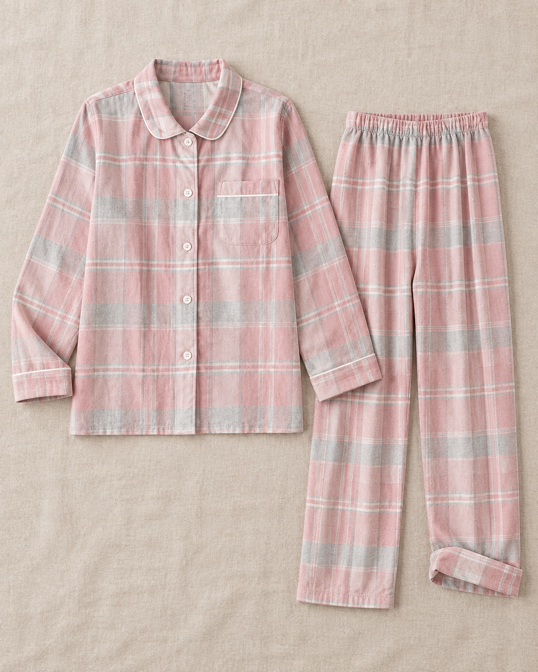 100% Cotton Flannel Pajama Set for Women, Plaid Long Sleeve