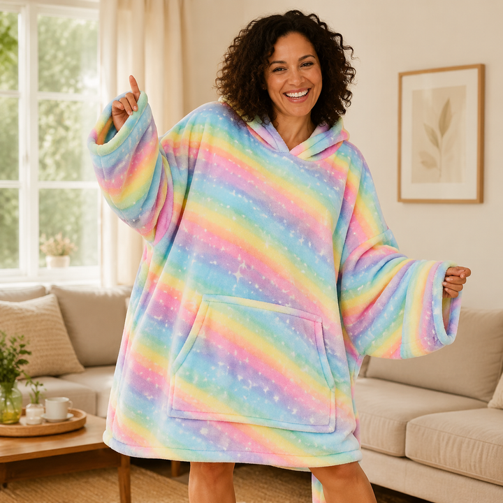 Giant hoodie blanket with a deep hood up
