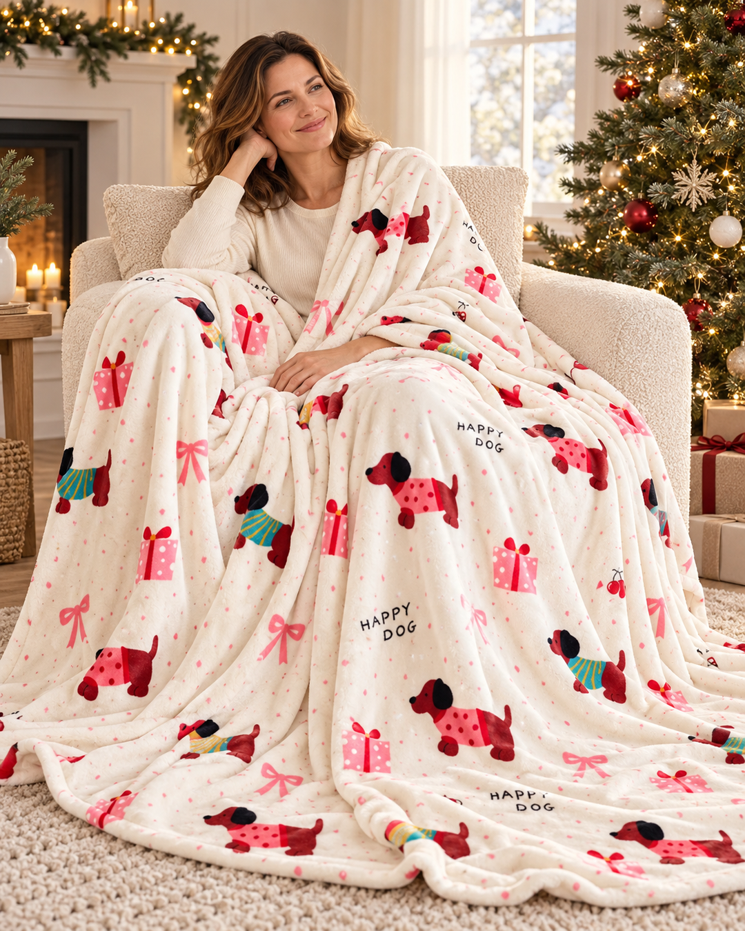 Christmas Fleece Blanket Gift, Ribbon-Wrapped Throw