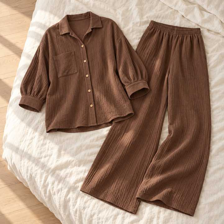 100% Cotton Muslin Lounge Set for Women, Shirt and Pants