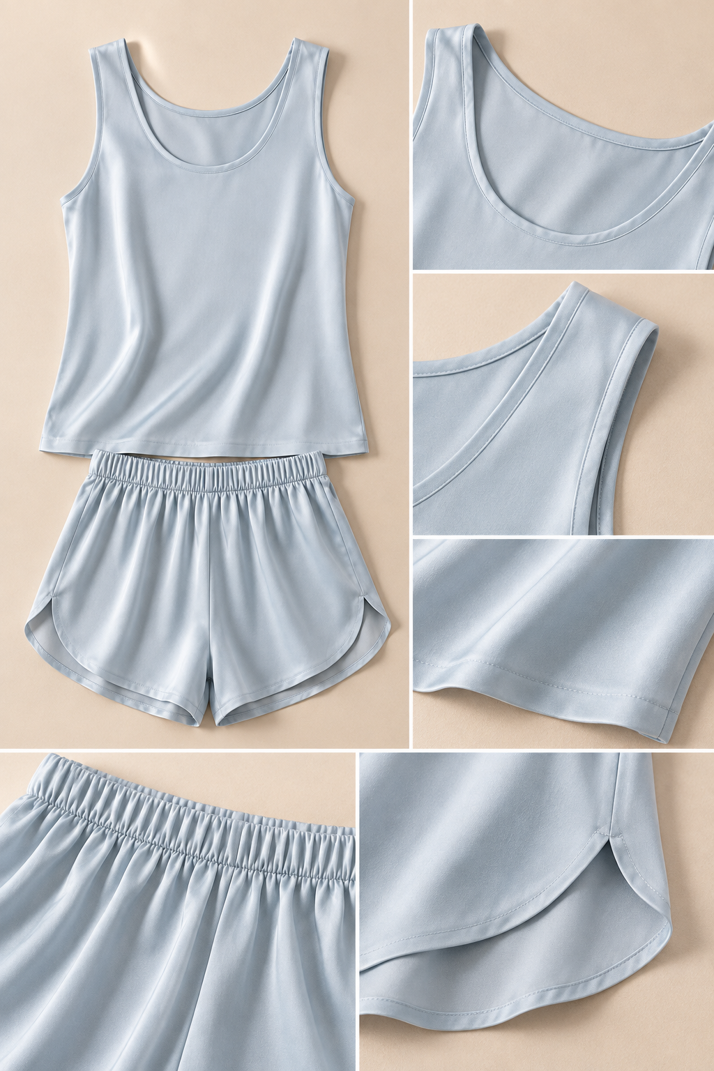 100% 19 Momme Mulberry Silk Cami and Shorts Set for Women