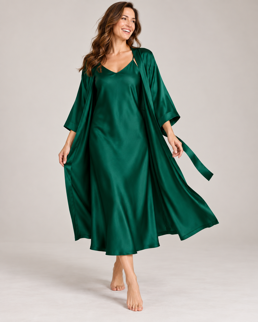 Satin Robe and Nightgown Set for Women, Long Robe with Slip