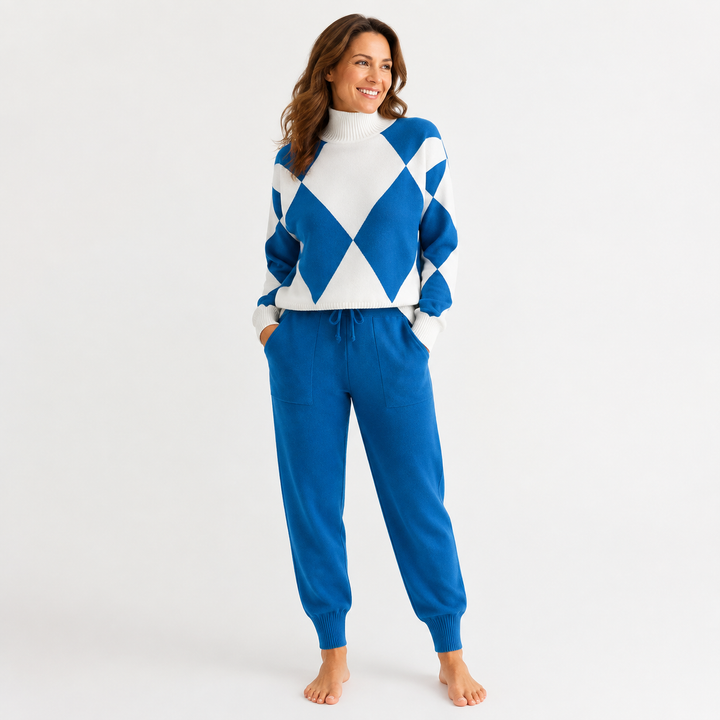 Argyle Knit Lounge Set - Turtleneck and Joggers