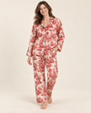 Toile Print Satin Pajama Set for Women, Long Sleeve Button-Up