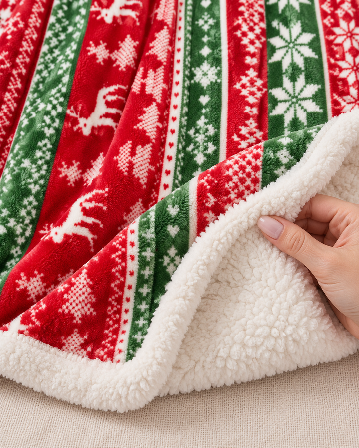 Fleece Christmas Blanket, Red and Green Knitted Stripe Gift