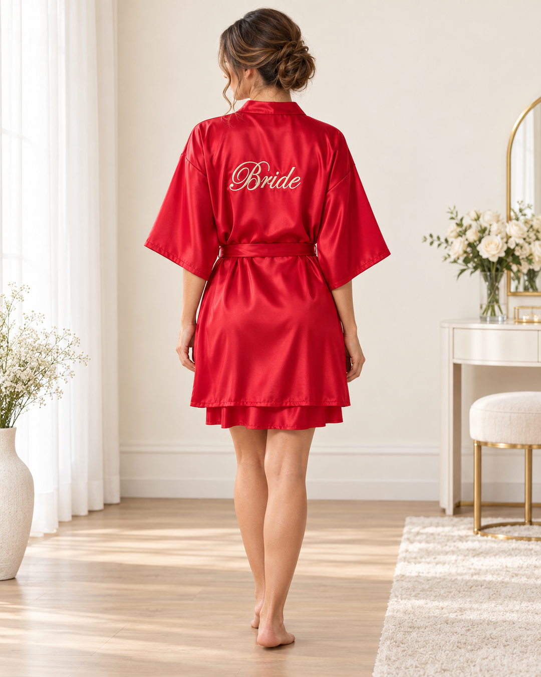 Bridal Robe &amp; Chemise Set, Embroidered Bride or Bridesmaid