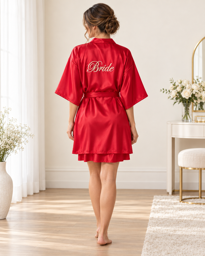 Bridal Robe &amp; Chemise Set, Embroidered Bride or Bridesmaid