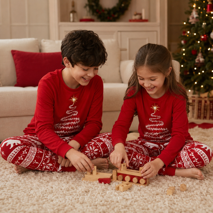 Matching Family Christmas Pajamas - Christmas Tree Print, Red