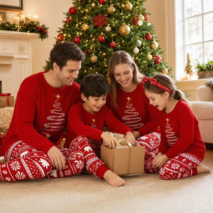 Matching Family Christmas Pajamas - Christmas Tree Print, Red