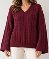 Women's Burgundy Cable Knit Sweater | Oversized V-Neck Knit