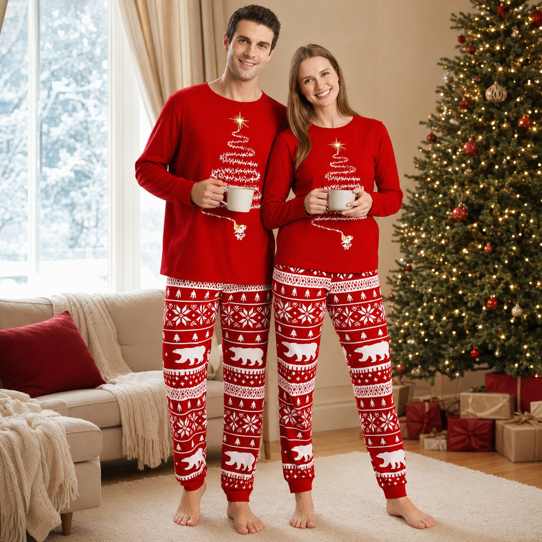 Matching Family Christmas Pajamas - Christmas Tree Print, Red