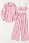 Cotton Blend Striped Pajama Set, 3-Piece with Oversized Shirt