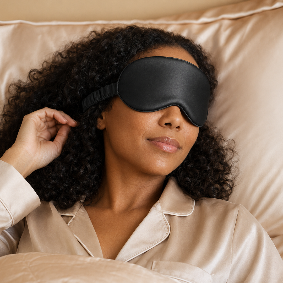22 momme mulberry silk 3D contoured sleep eye mask in black