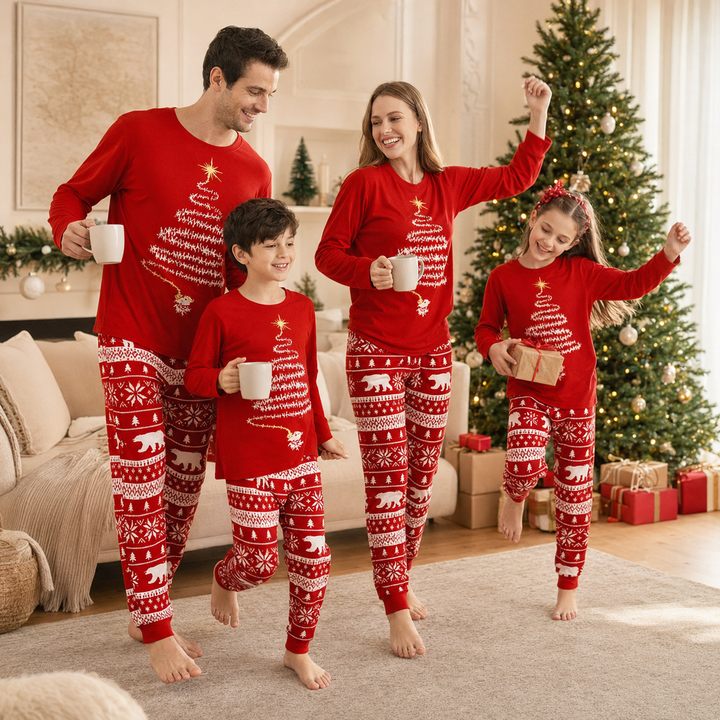 Matching Family Christmas Pajamas - Christmas Tree Print, Red