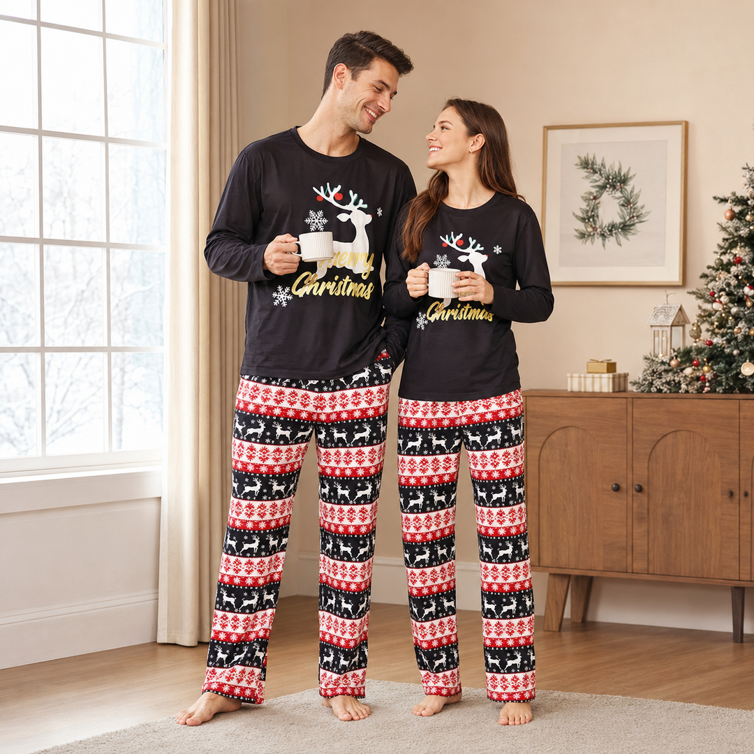 Matching Family Christmas Pajamas - Reindeer Print, Black