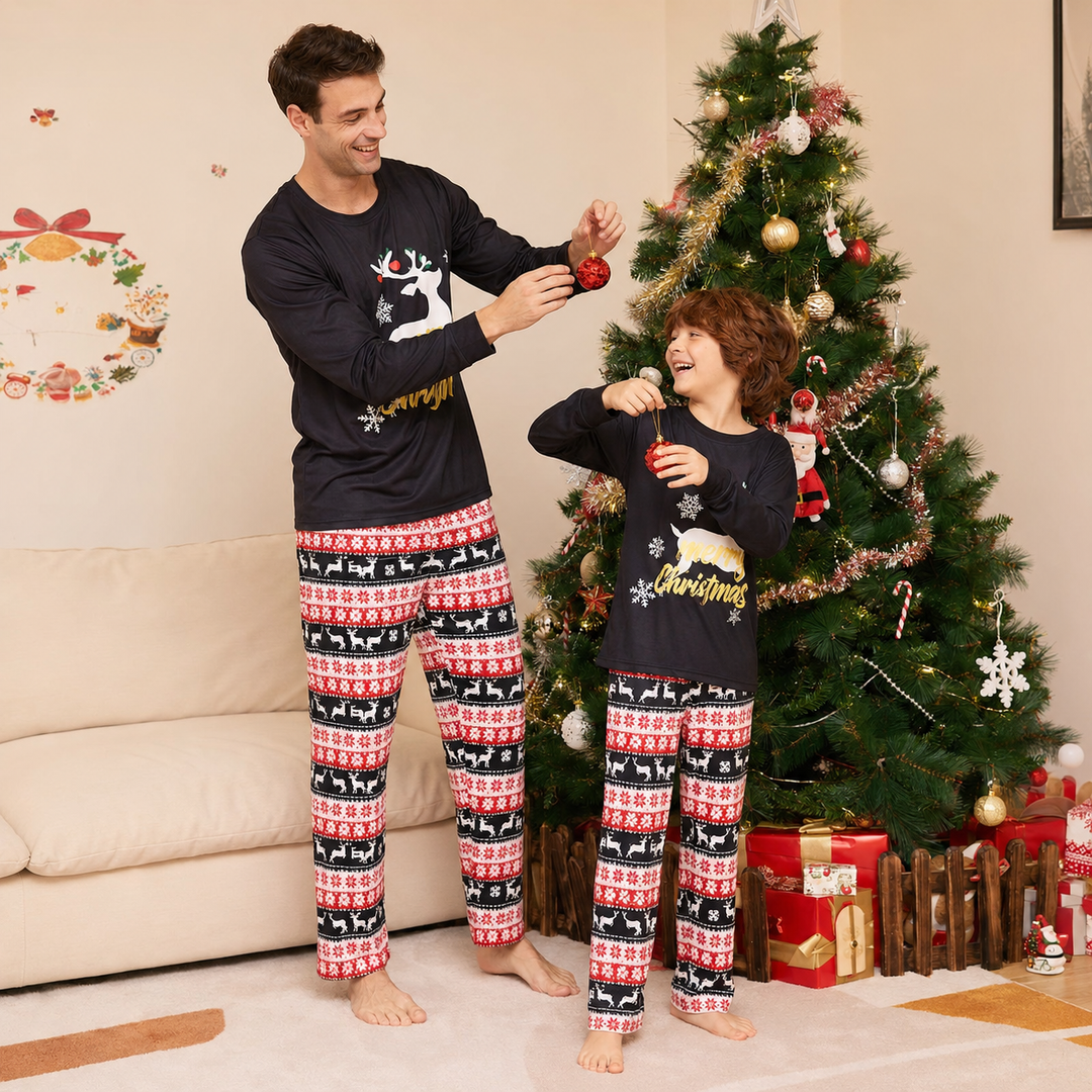 Matching Family Christmas Pajamas - Reindeer Print, Black