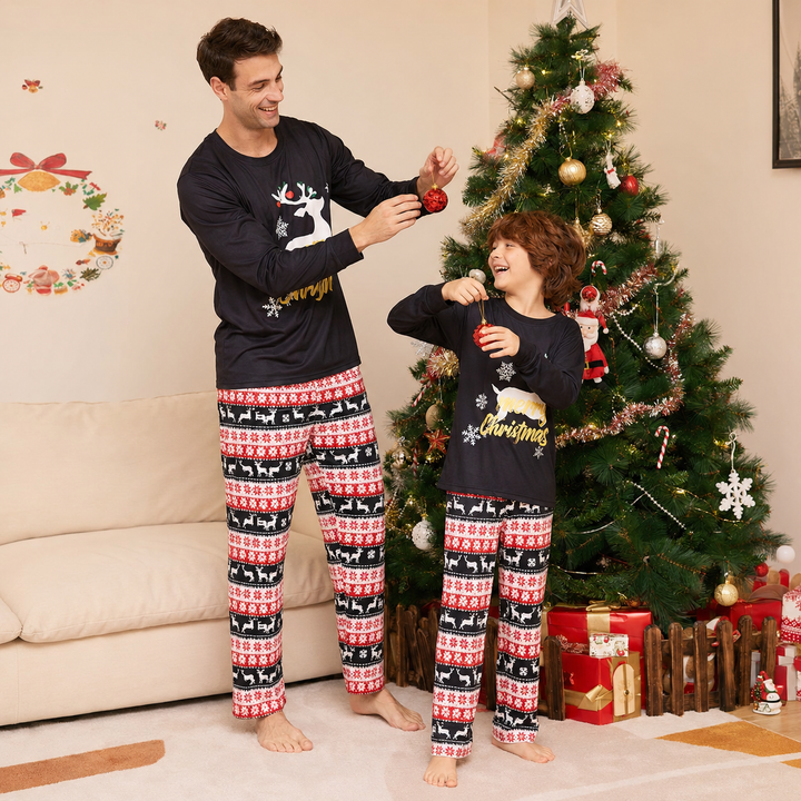 Matching Family Christmas Pajamas - Reindeer Print, Black