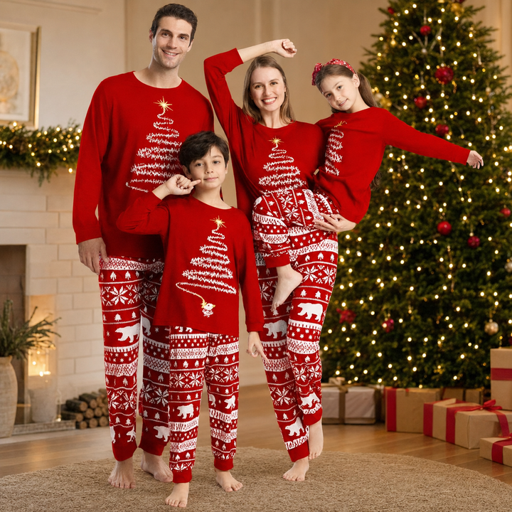 Matching Family Christmas Pajamas - Christmas Tree Print, Red