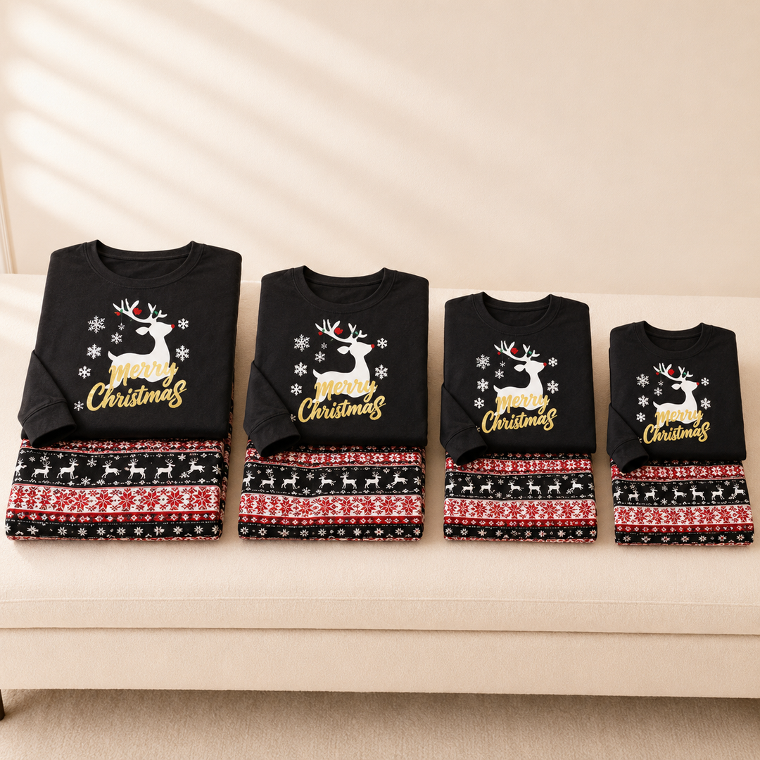 Matching Family Christmas Pajamas - Reindeer Print, Black
